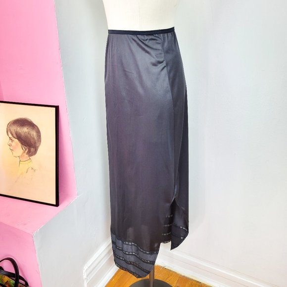 Vintage 70s Black Full Length Half Slip Skirt - Picture 3 of 7